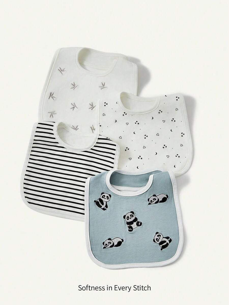 Kit com 4 Babadores de Tecido para Bebê · Panda e listras 
