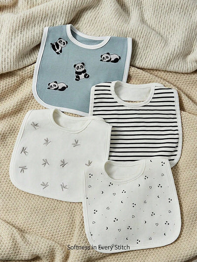Kit com 4 Babadores de Tecido para Bebê · Panda e listras 