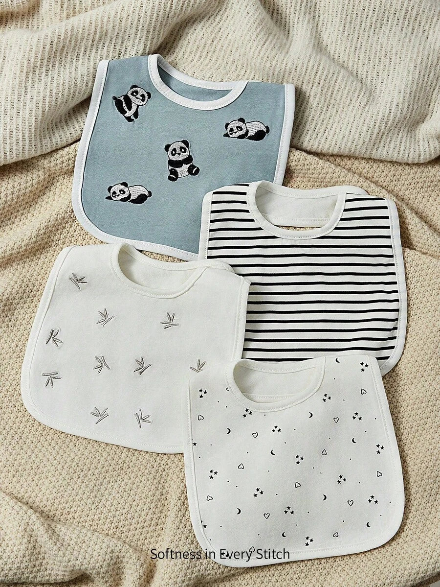 Kit com 4 Babadores de Tecido para Bebê · Panda e listras 