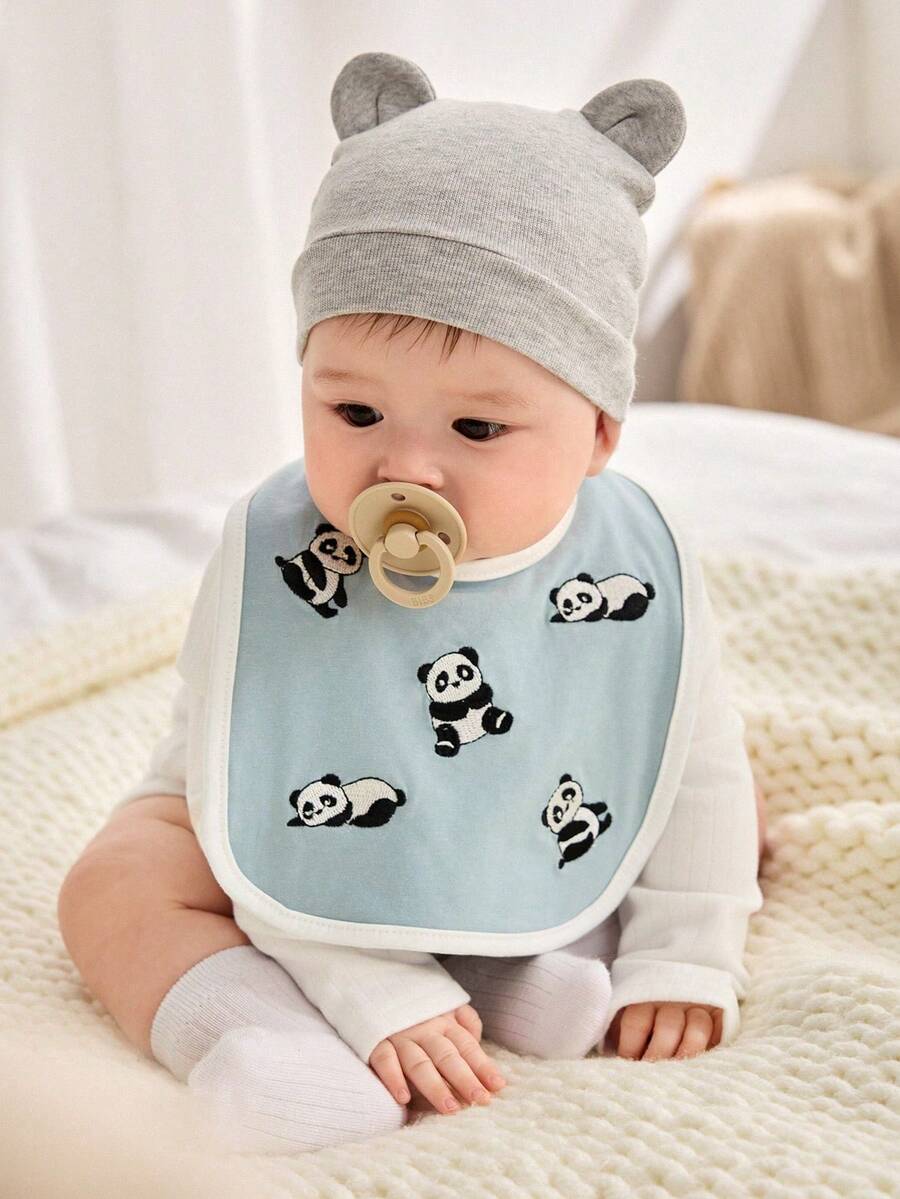 Kit com 4 Babadores de Tecido para Bebê · Panda e listras 