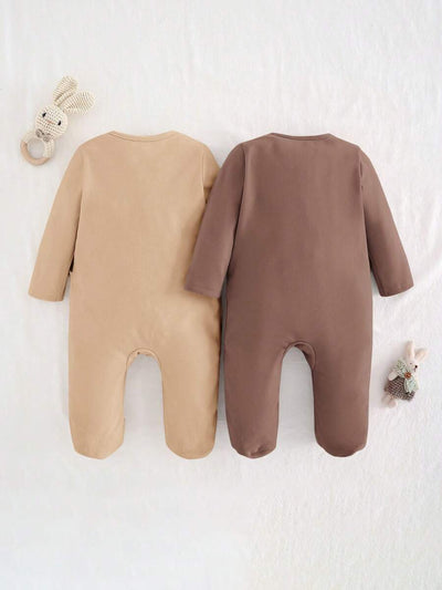 Kit com 2 macacões de manga longa para bebê · Caqui 