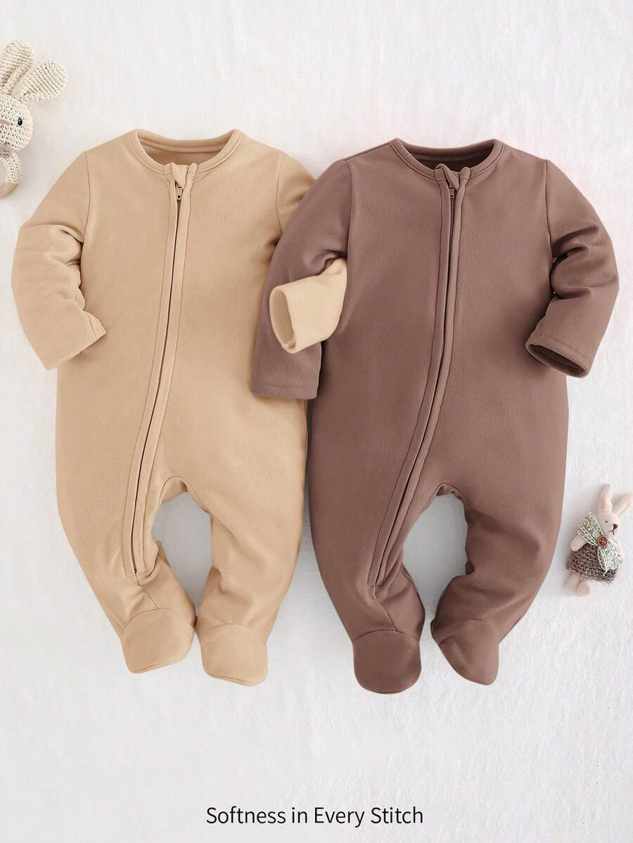 Kit com 2 macacões de manga longa para bebê · Caqui 