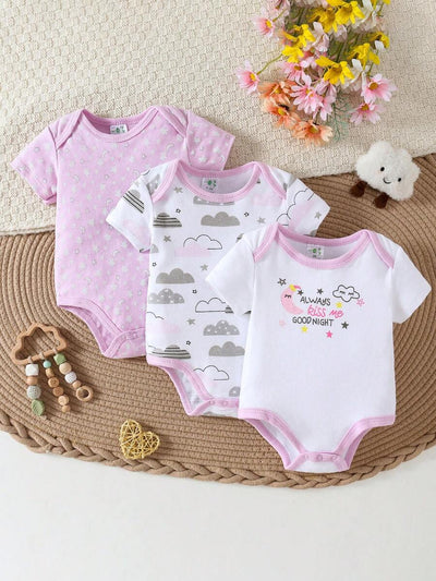 Conjunto com 3 Bodies para Bebê Menina · Rosa chiclete 