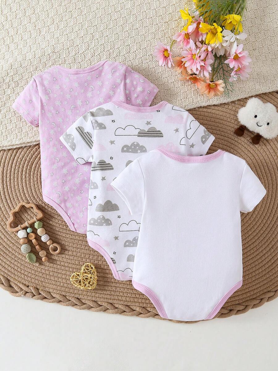 Conjunto com 3 Bodies para Bebê Menina · Rosa chiclete 
