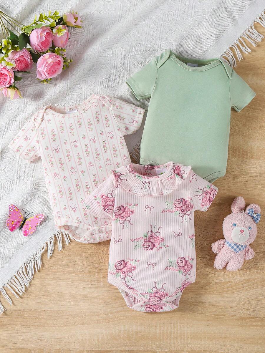 Conjunto com 3 Bodies para Bebê Menina · Rosê 