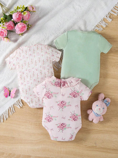 Conjunto com 3 Bodies para Bebê Menina · Rosê 