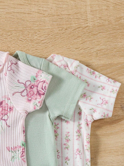 Conjunto com 3 Bodies para Bebê Menina · Rosê 