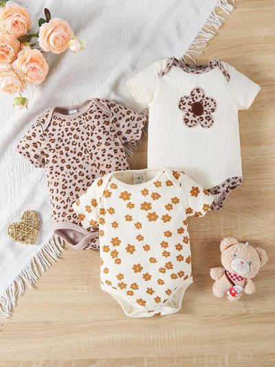 Conjunto com 3 Bodies para Bebê Menina · Caramelo 