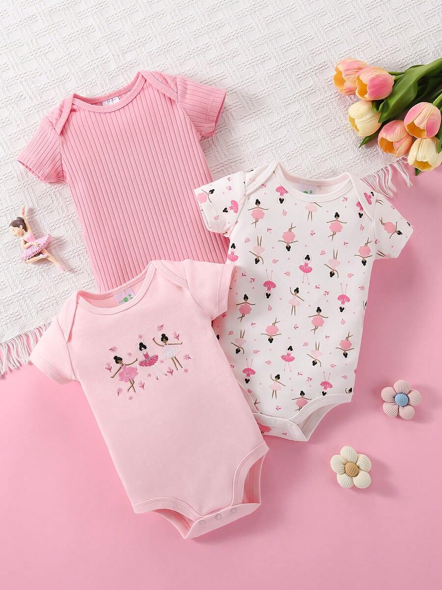 Conjunto com 3 Bodies para Bebê Menina · Fúcsia 