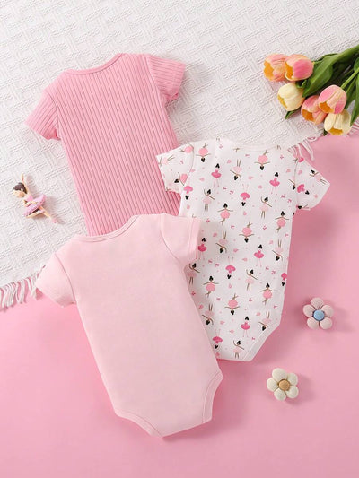 Conjunto com 3 Bodies para Bebê Menina · Fúcsia 