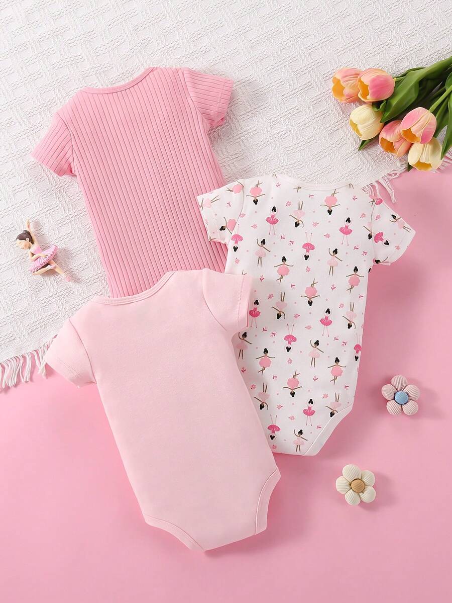 Conjunto com 3 Bodies para Bebê Menina · Fúcsia 