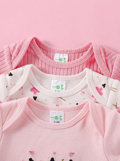 Conjunto com 3 Bodies para Bebê Menina · Fúcsia 