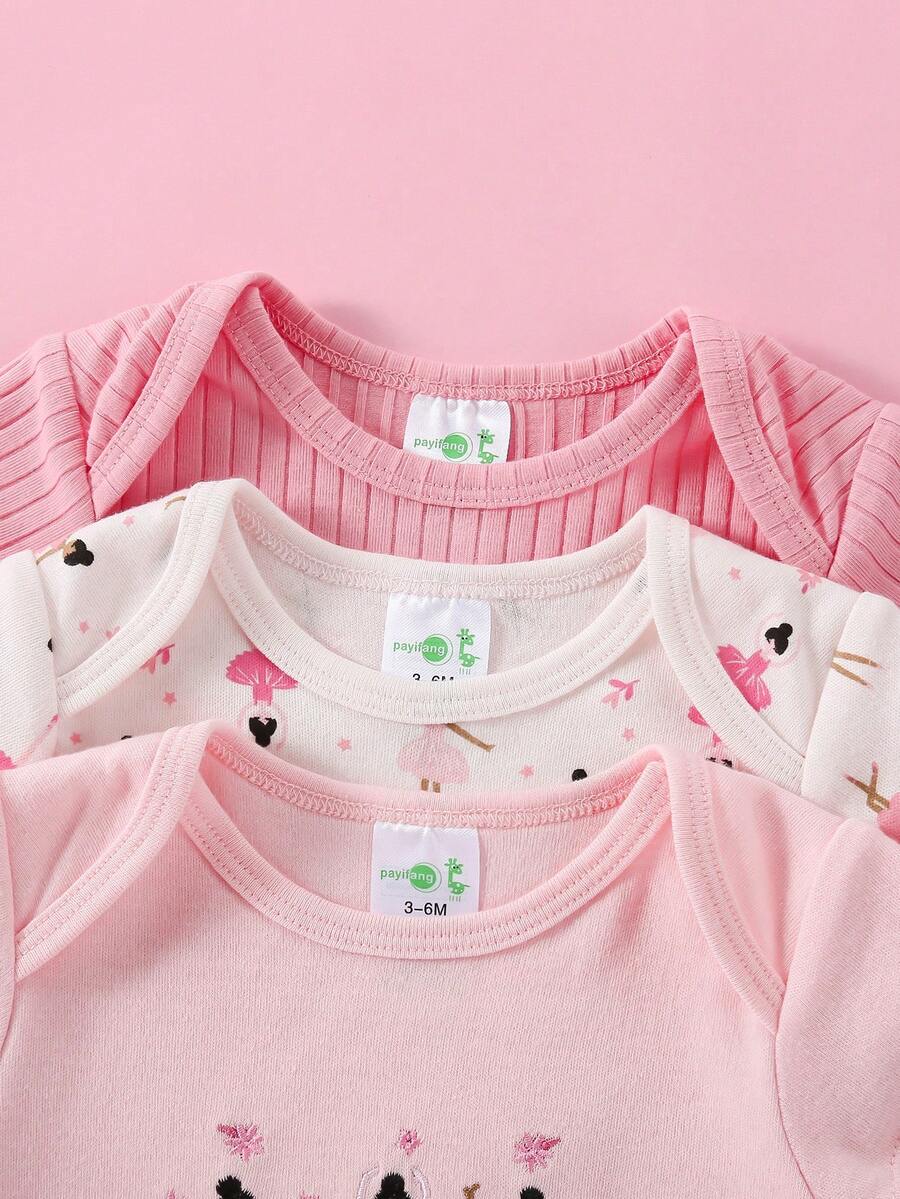 Conjunto com 3 Bodies para Bebê Menina · Fúcsia 