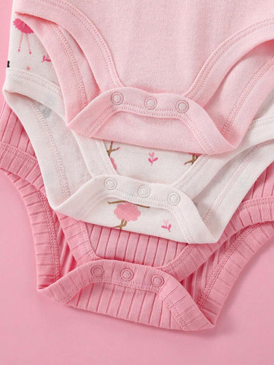 Conjunto com 3 Bodies para Bebê Menina · Fúcsia 