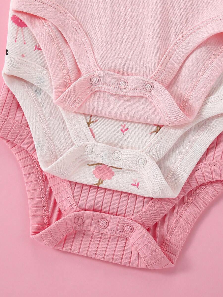 Conjunto com 3 Bodies para Bebê Menina · Fúcsia 