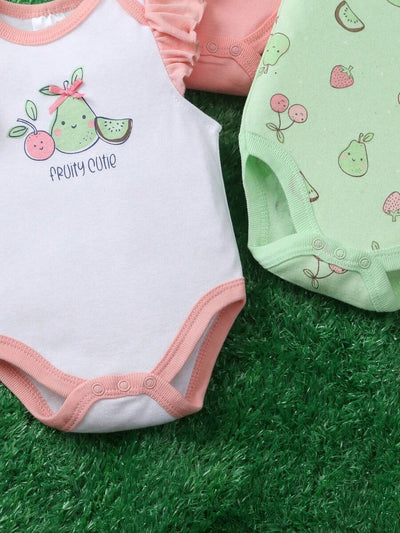 Conjunto com 3 Bodies para Bebê Menina · Verde Limão 