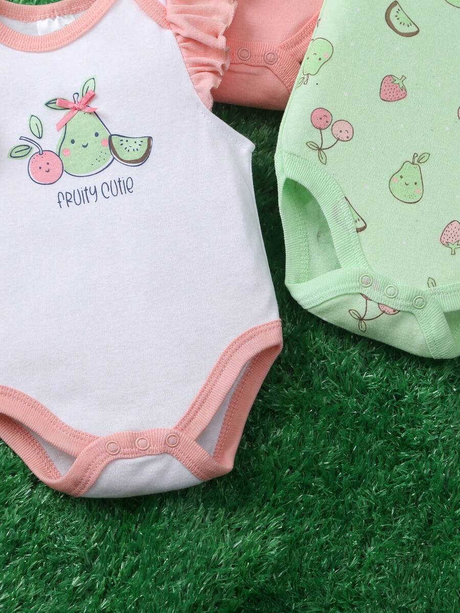 Conjunto com 3 Bodies para Bebê Menina · Verde Limão 