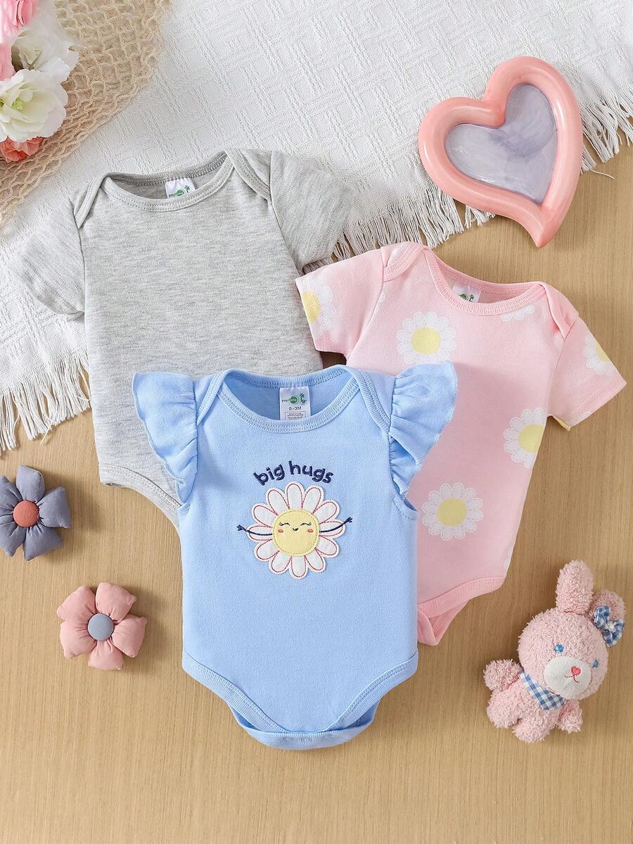Conjunto com 3 Bodies para Bebê Menina · Champanhe 