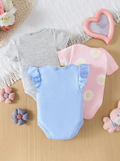 Conjunto com 3 Bodies para Bebê Menina · Champanhe 