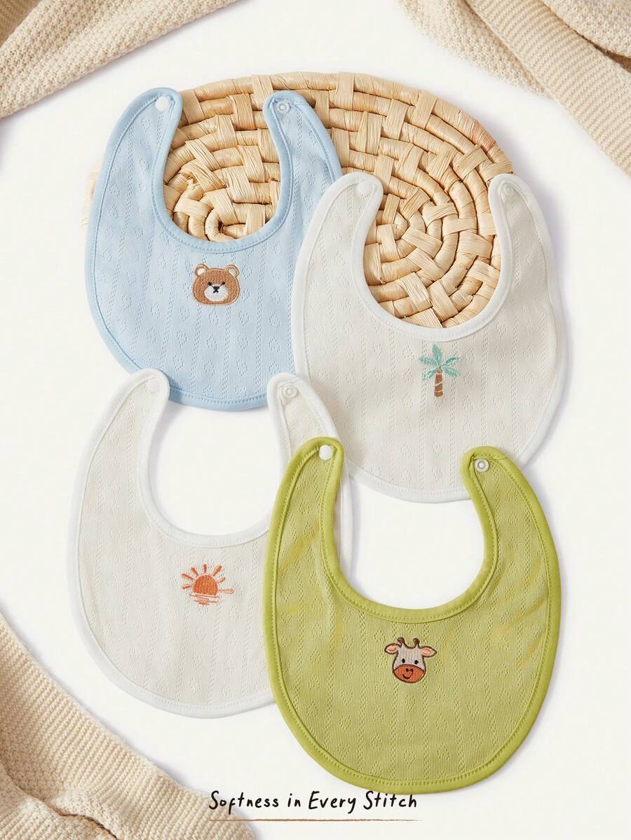Kit com 4 Babadores de Tecido para Bebê · Ursinho e girafa 