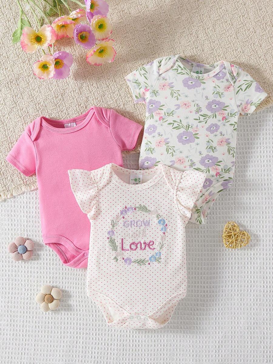Conjunto com 3 Bodies para Bebê Menina · Lavanda 