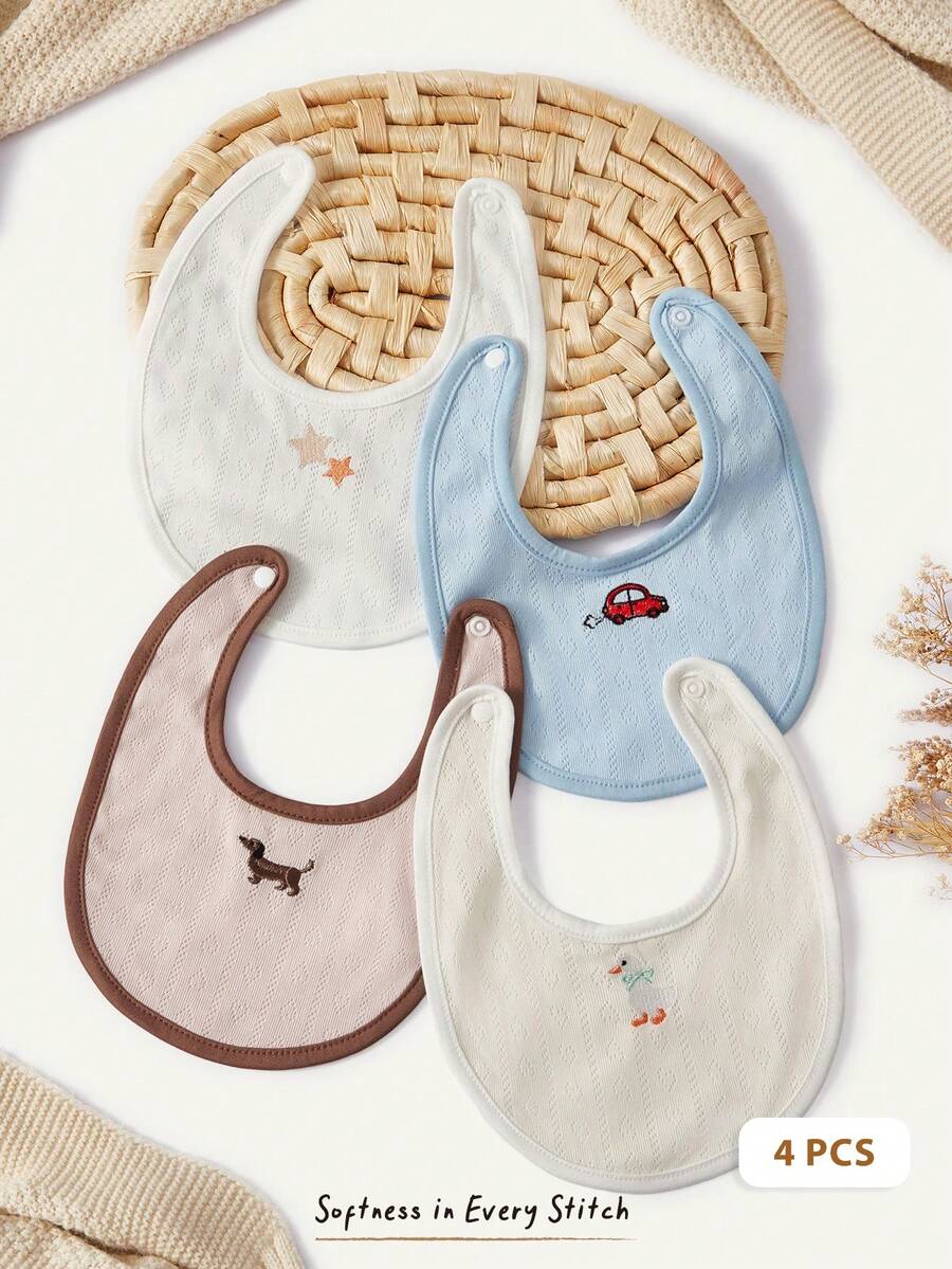 Kit com 4 Babadores de Tecido para Bebê · Patinho e carro 