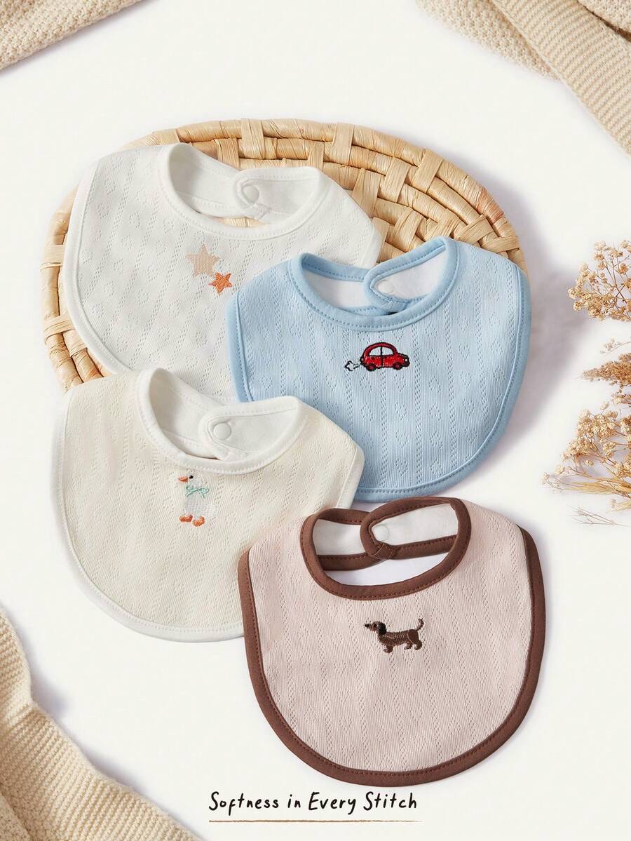 Kit com 4 Babadores de Tecido para Bebê · Patinho e carro 