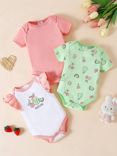 Conjunto com 3 Bodies para Bebê Menina · Verde Limão 