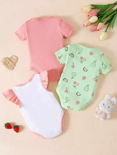 Conjunto com 3 Bodies para Bebê Menina · Verde Limão 