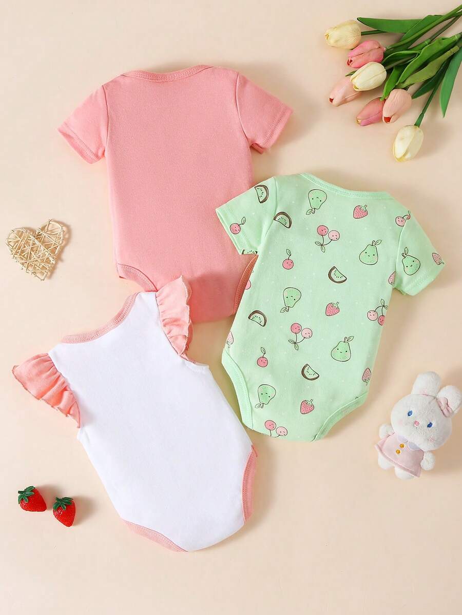 Conjunto com 3 Bodies para Bebê Menina · Verde Limão 