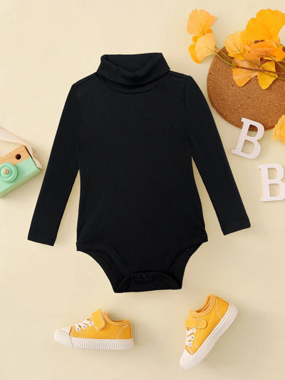 Body de Manga Longa para Bebê · Preto com gola alta 