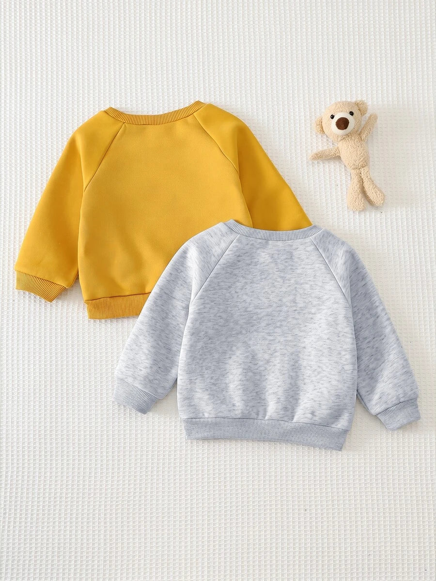 Kit com 2 Moletons para Bebê Bichinhos · Leão amarelo e urso cinza 
