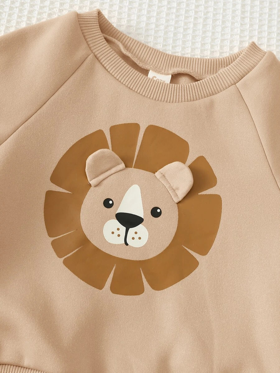 Kit com 2 Moletons para Bebê Bichinhos · Leão bege e urso amarelo 