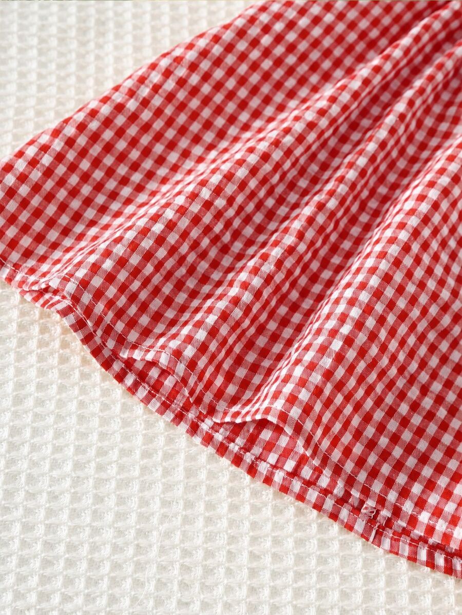 Vestido para bebê com gola bordada · Xadrez vermelho 