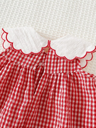Vestido para bebê com gola bordada · Xadrez vermelho 