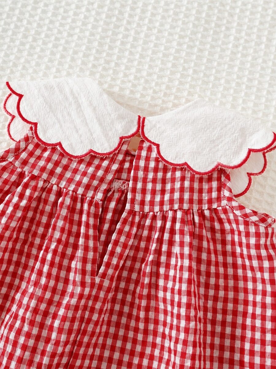 Vestido para bebê com gola bordada · Xadrez vermelho 