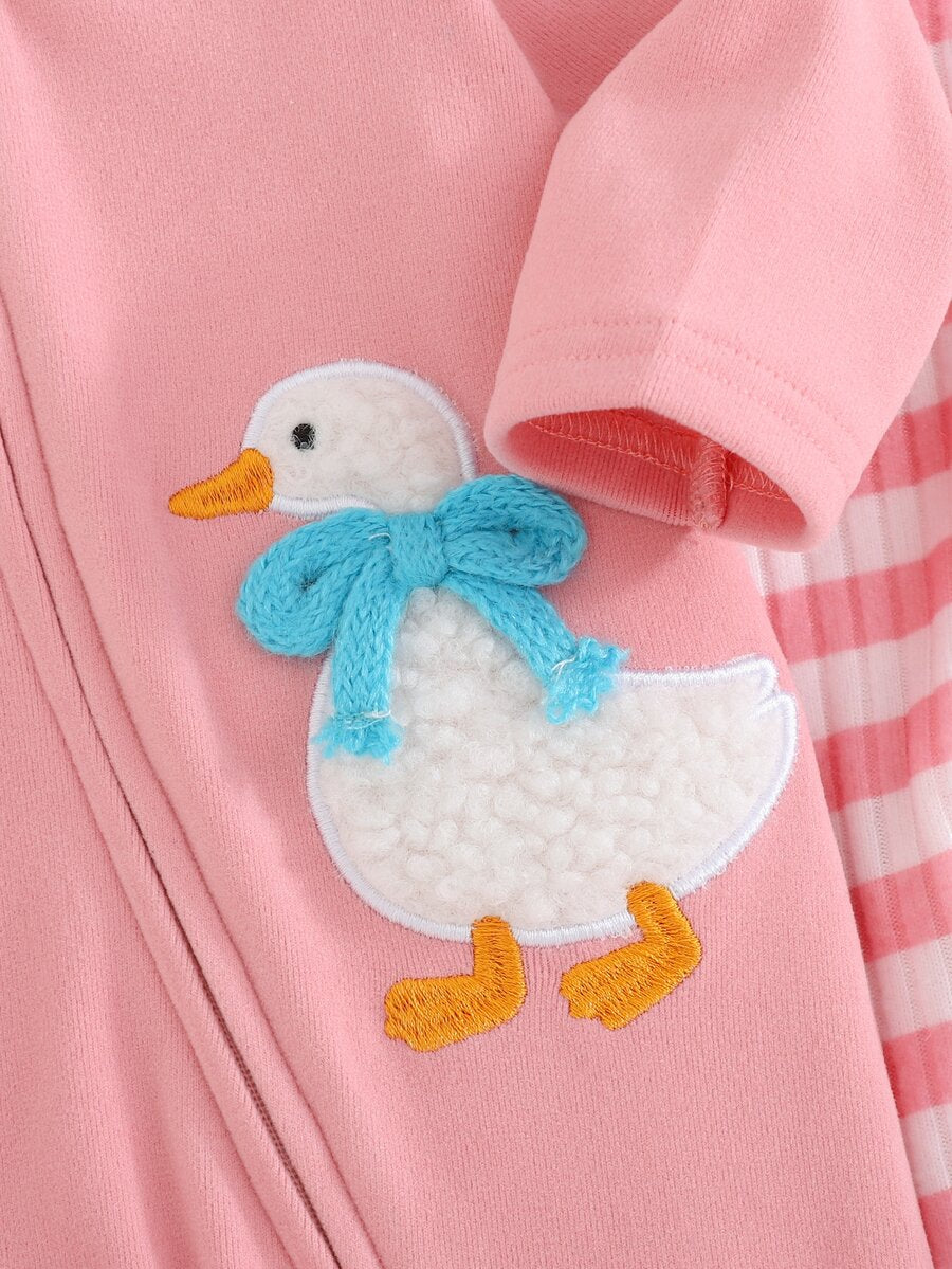 Kit com 2 macacões com pezinhos · Patinho e listras rosa 