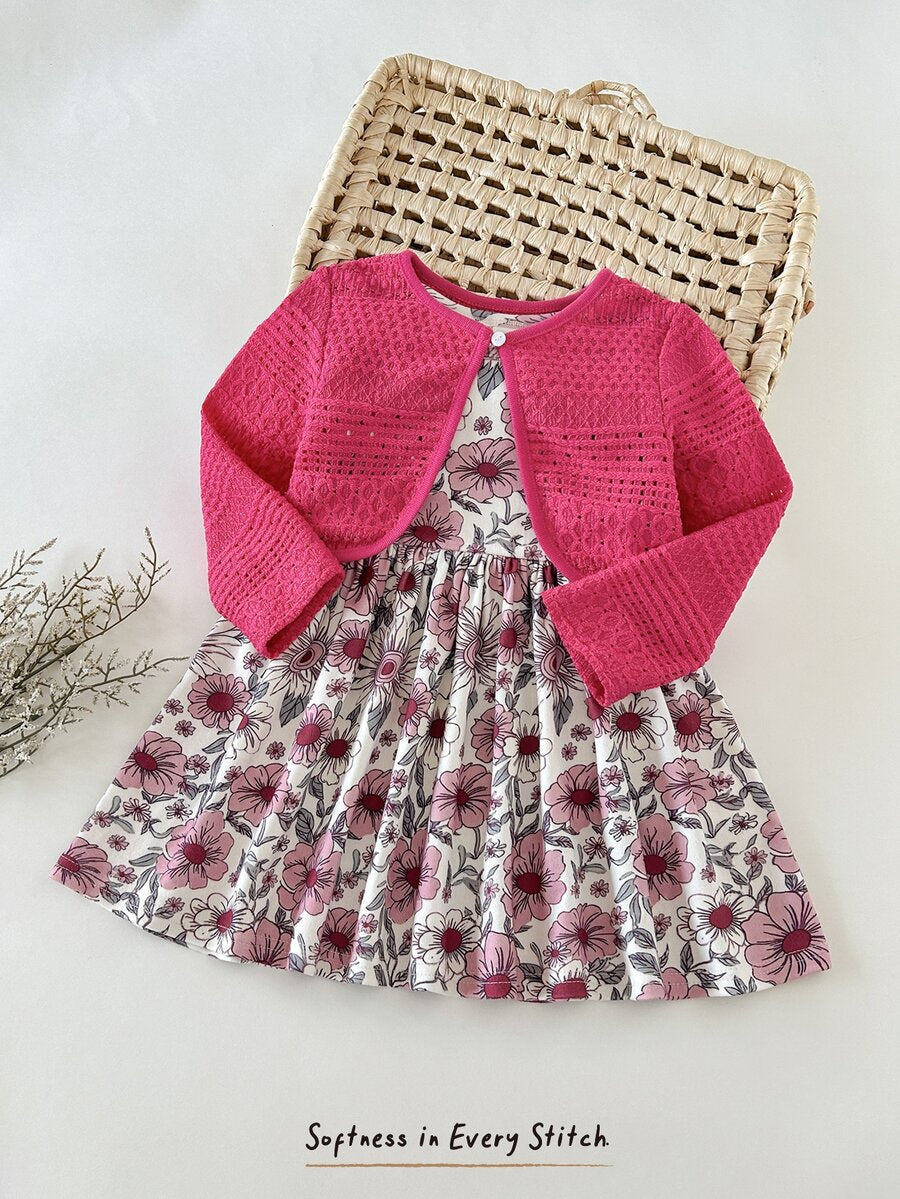 Conjunto vestido estampado e casaquinho · Floral pink 