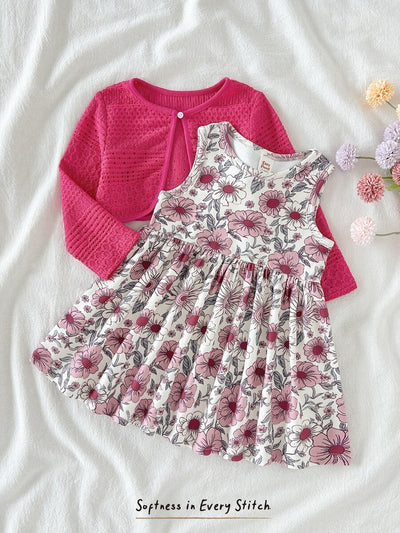 Conjunto vestido estampado e casaquinho · Floral pink 