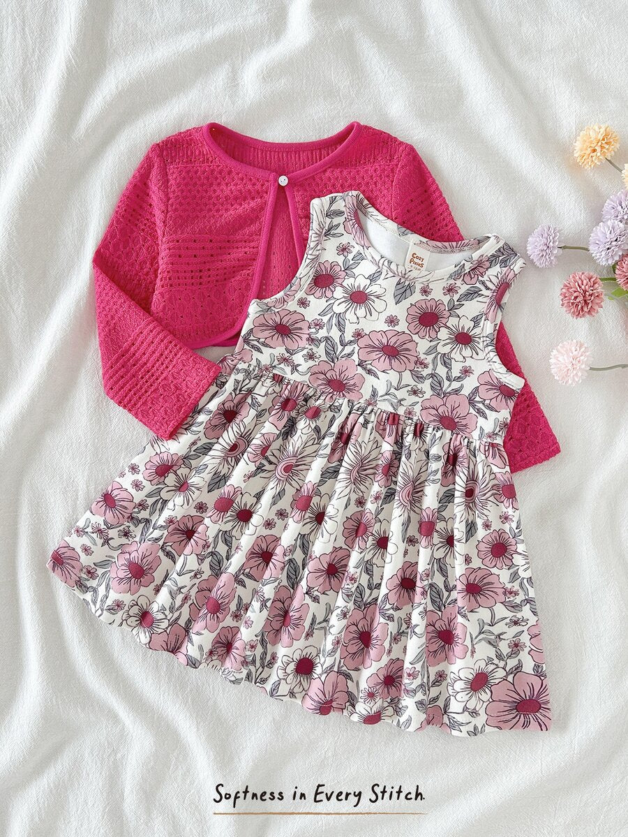 Conjunto vestido estampado e casaquinho · Floral pink 