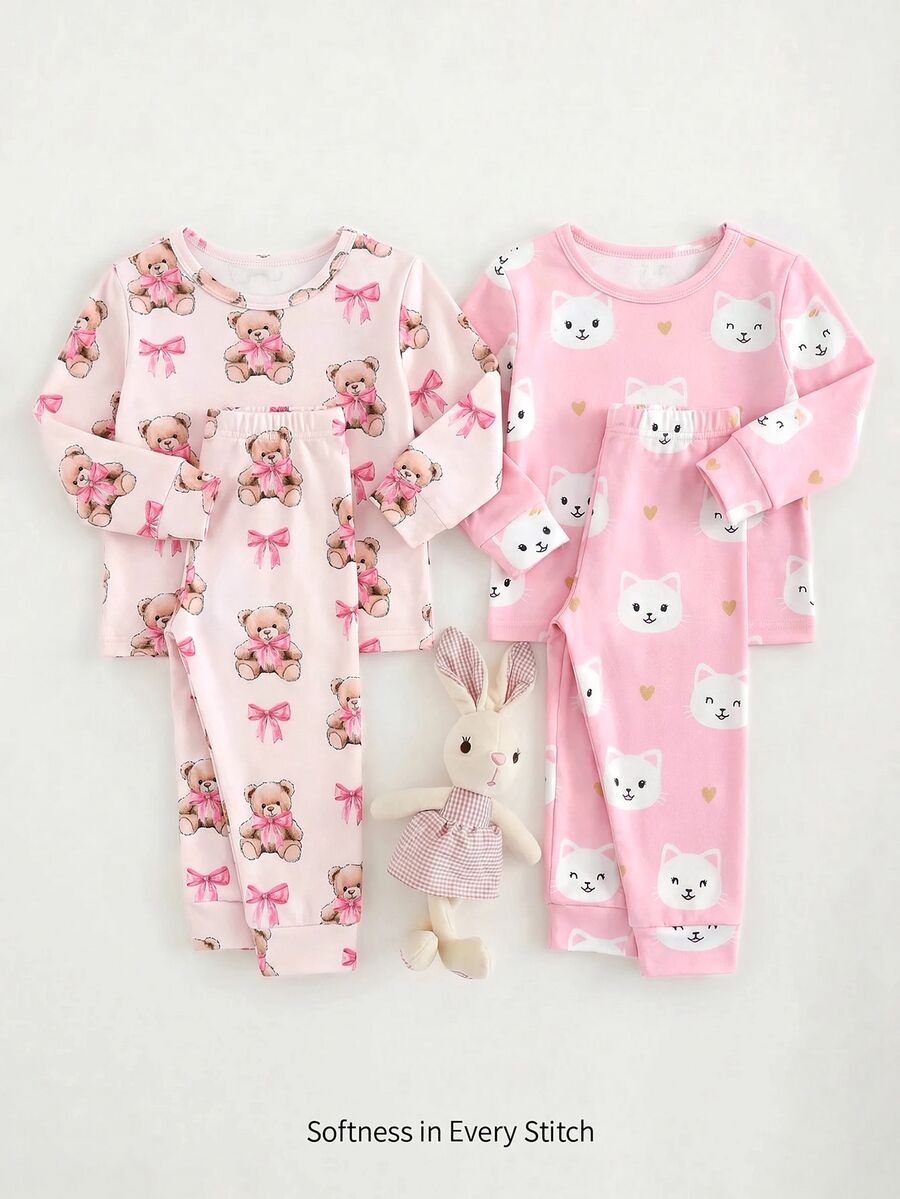 Kit com 2 pijamas estampados para bebê · Ursinhos e gatinhos 