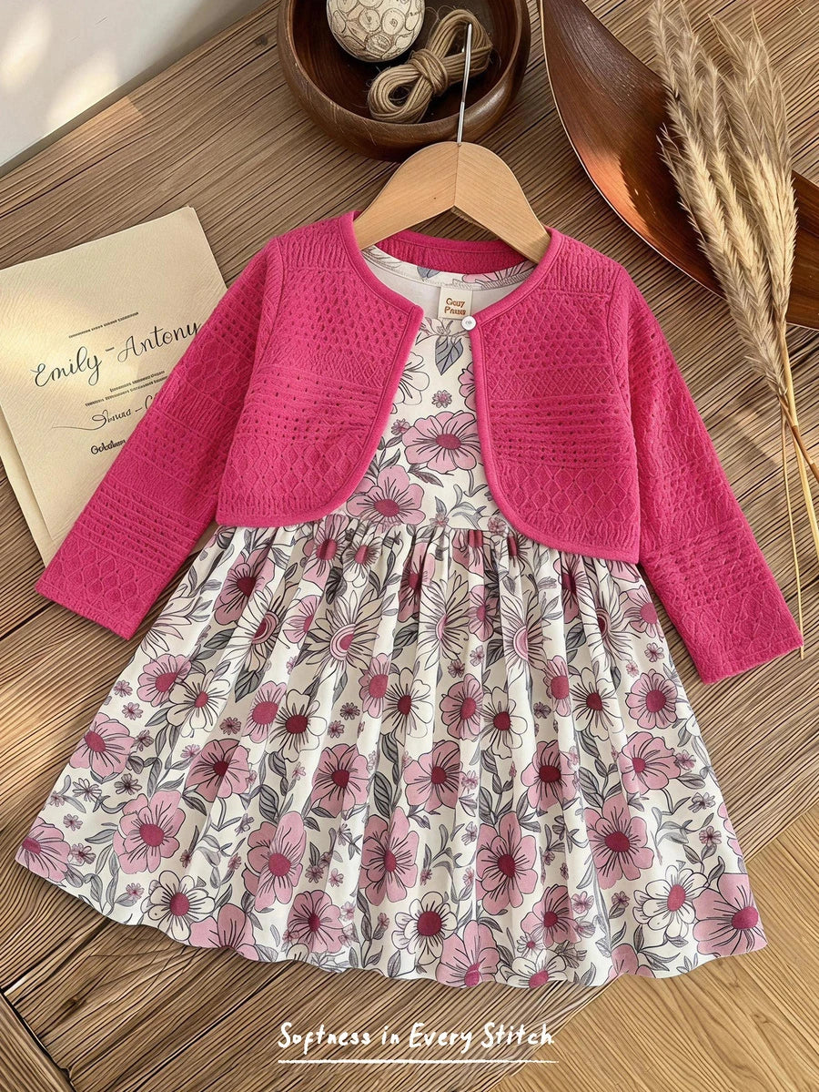 Conjunto vestido estampado e casaquinho · Floral pink 