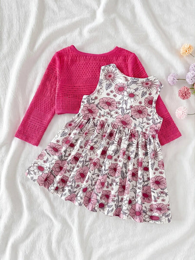 Conjunto vestido estampado e casaquinho · Floral pink 