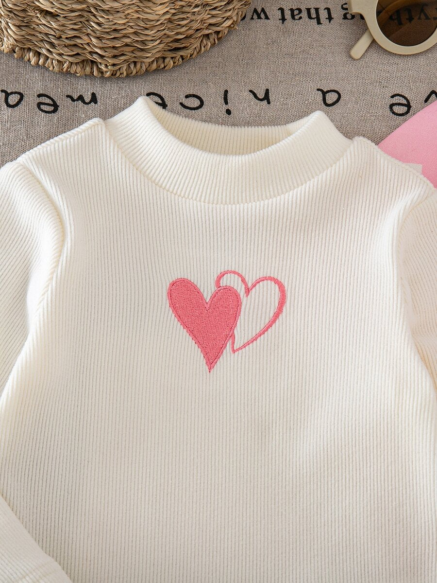 Kit com 2 Bodies de Manga Longa para Bebê · Corações creme e rosa 