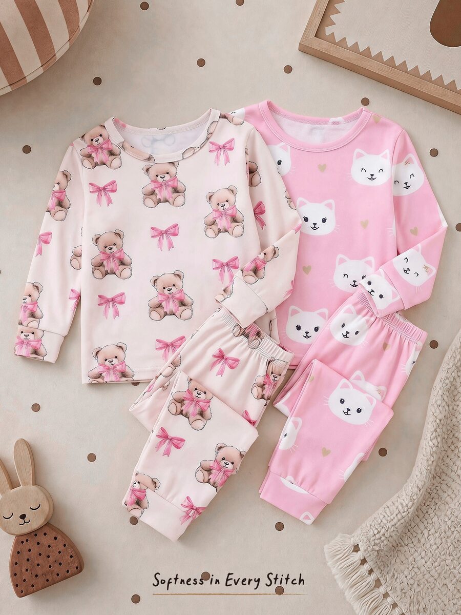 Kit com 2 pijamas estampados para bebê · Ursinhos e gatinhos 