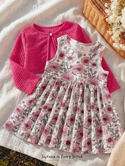 Conjunto vestido estampado e casaquinho · Floral pink 