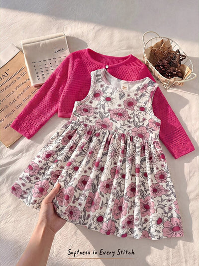 Conjunto vestido estampado e casaquinho · Floral pink 