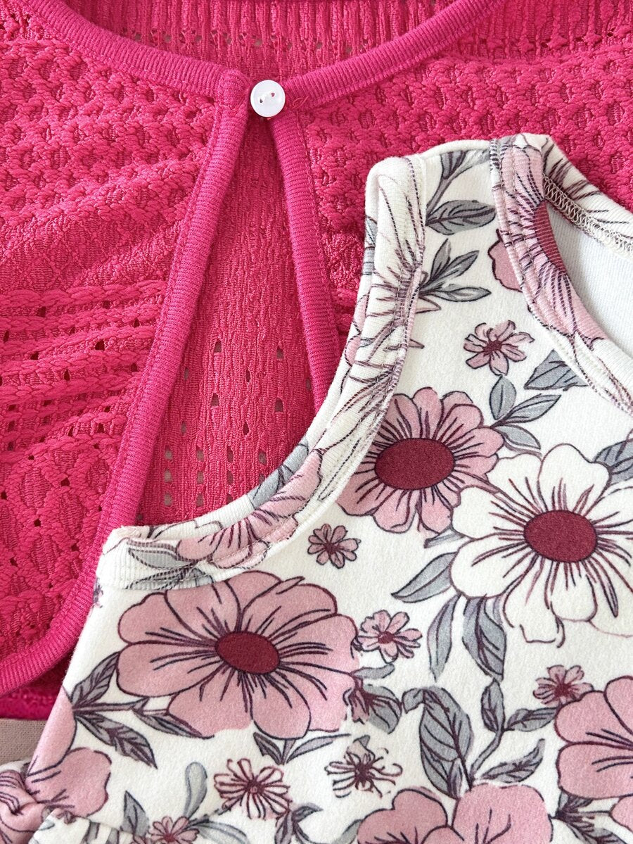 Conjunto vestido estampado e casaquinho · Floral pink 