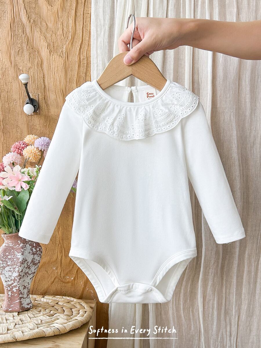 Body de Manga Longa para Bebê · Branco com gola bordada #modelo_branco-com-gola-bordada