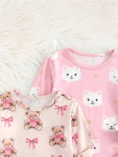 Kit com 2 pijamas estampados para bebê · Ursinhos e gatinhos 